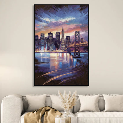 San Francisco Downtown Lights Living Room - Black Canvas Wall Art