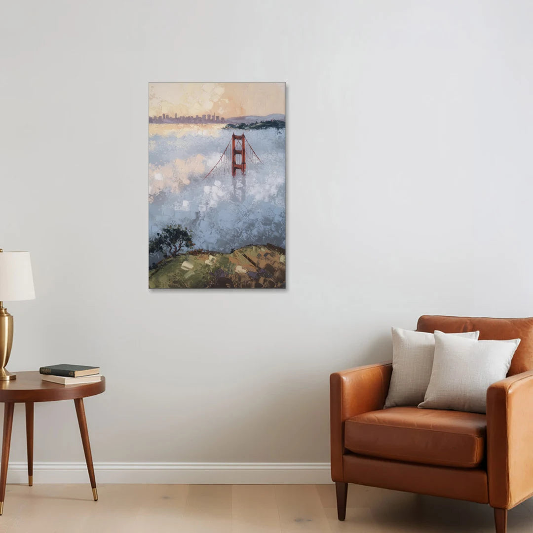 San Francisco Foggy Morning - Canvas Wall Art - Sofa - 24x36