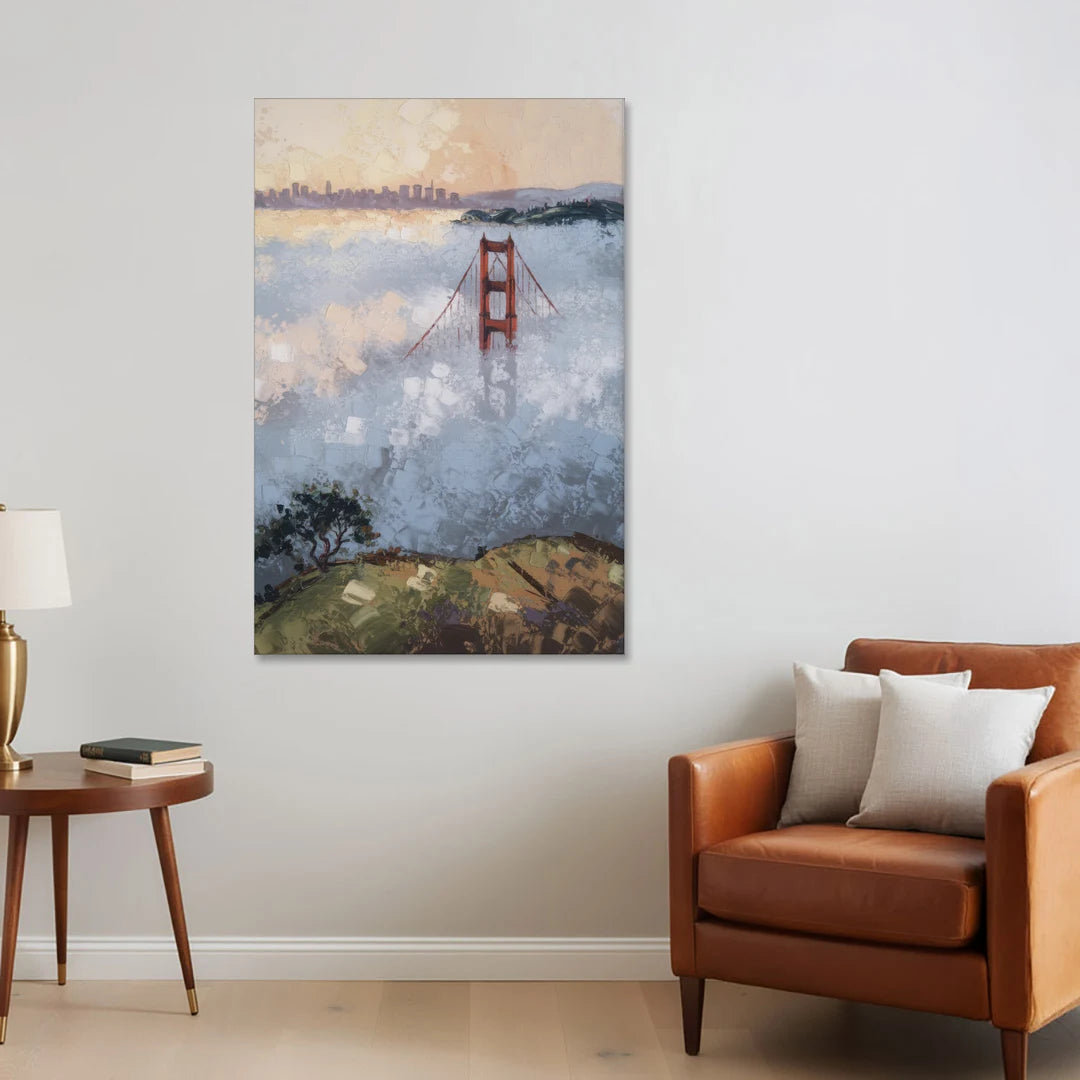 San Francisco Foggy Morning - Canvas Wall Art - Sofa - 32x48