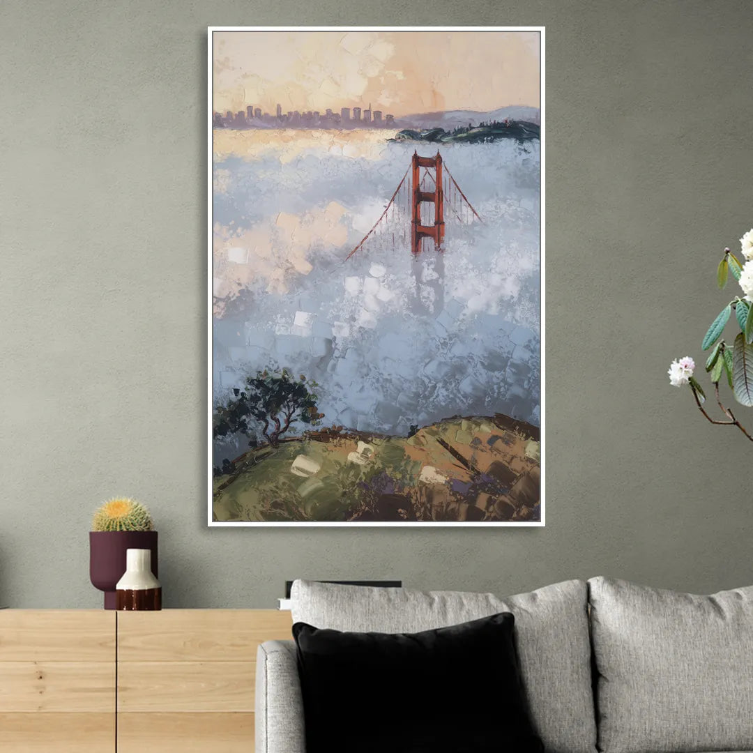 San Francisco Foggy Morning Living Room - White Canvas Wall Art
