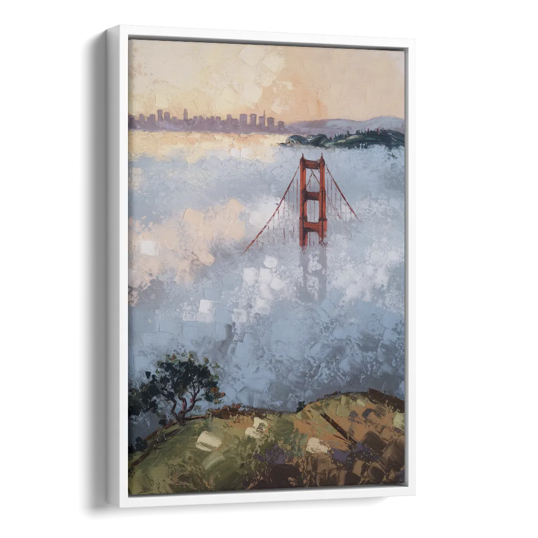San Francisco Foggy Morning Side - White Canvas Wall Art