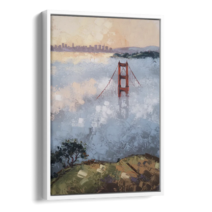 San Francisco Foggy Morning Side - White Canvas Wall Art