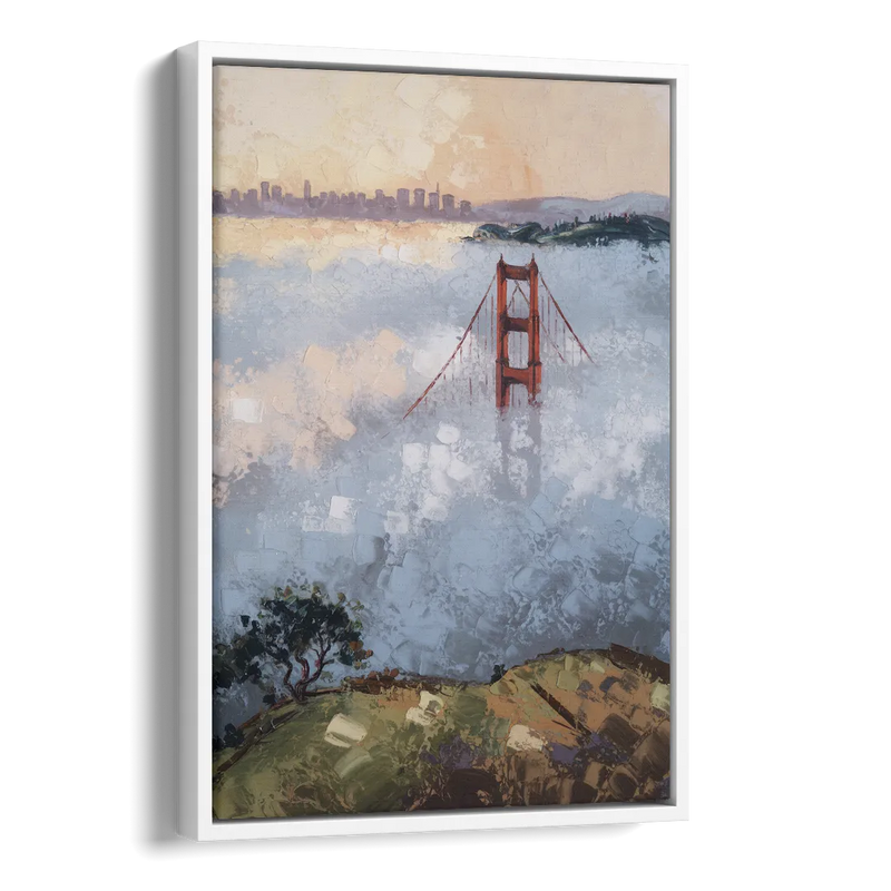 San Francisco Foggy Morning Side - White Canvas Wall Art