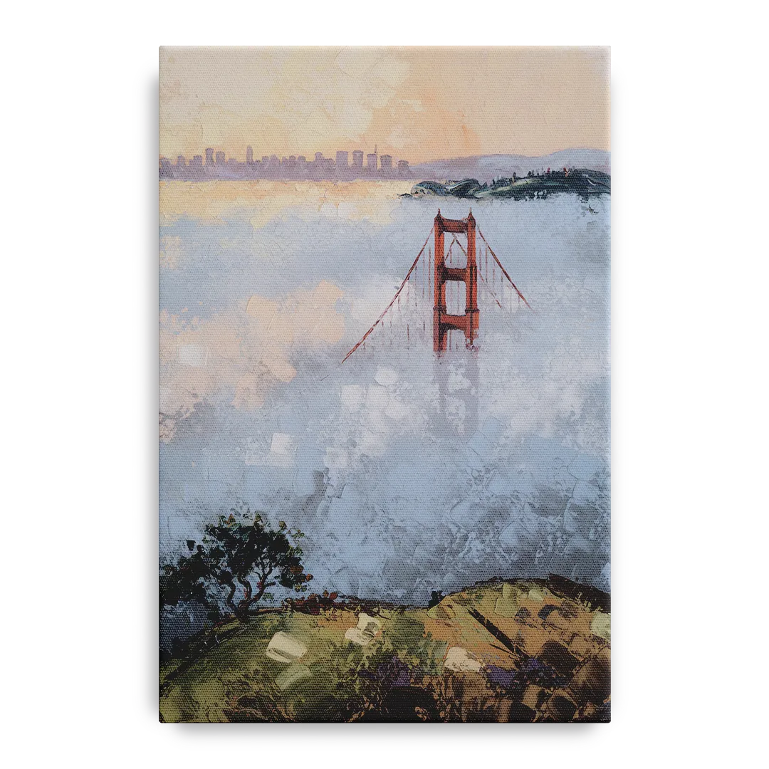 San Francisco Foggy Morning Front - Canvas Wall Art