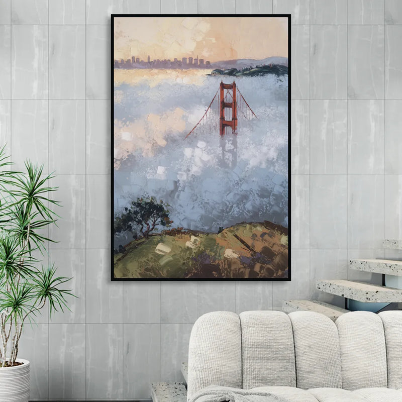 San Francisco Foggy Morning Sitting Room - Black Canvas Wall Art