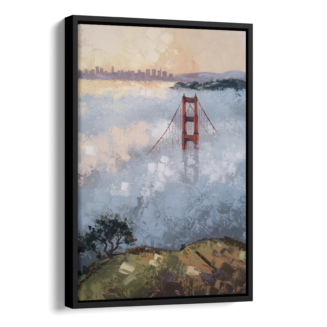 San Francisco Foggy Morning Side - Black Canvas Wall Art
