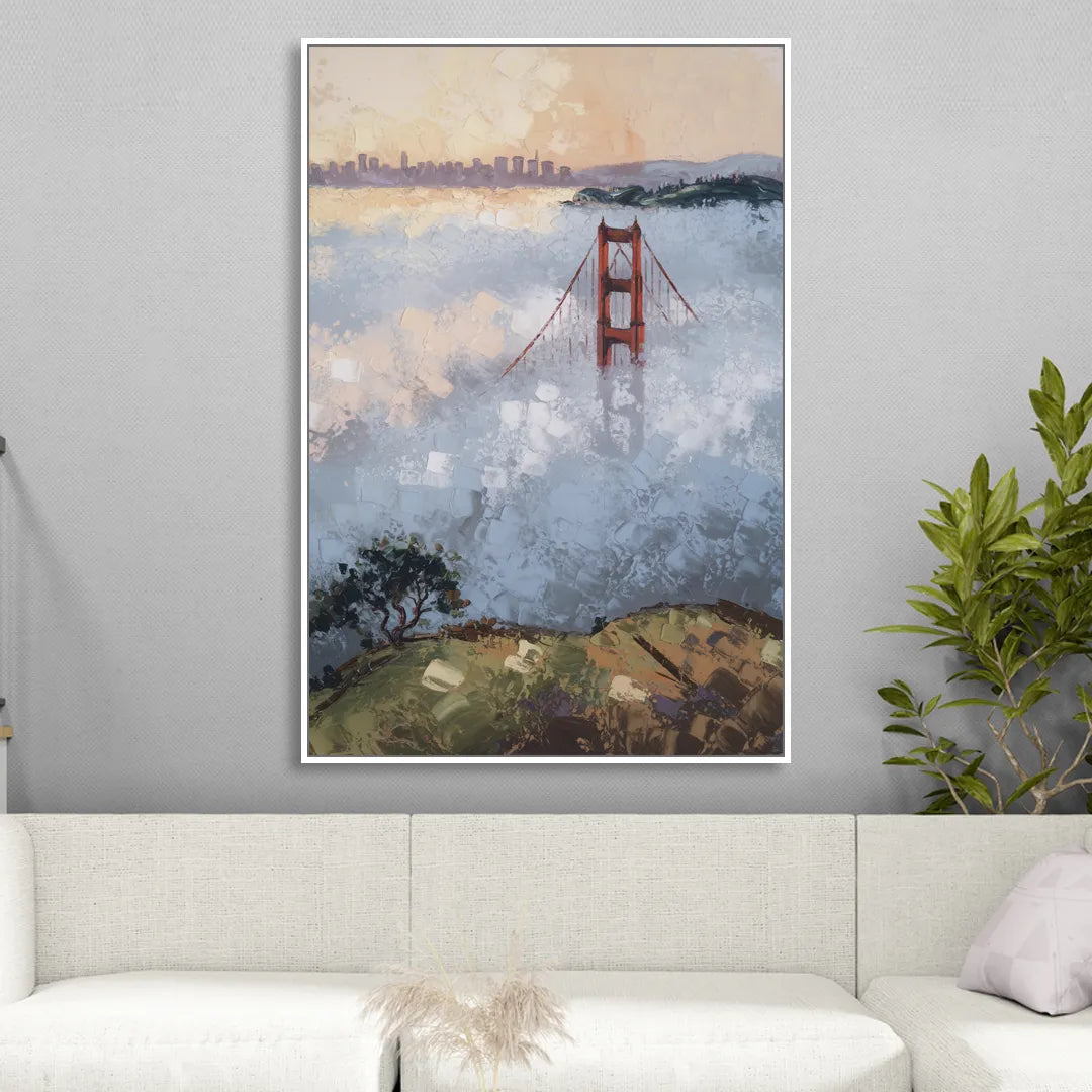 San Francisco Foggy Morning Sitting Room - White Canvas Wall Art