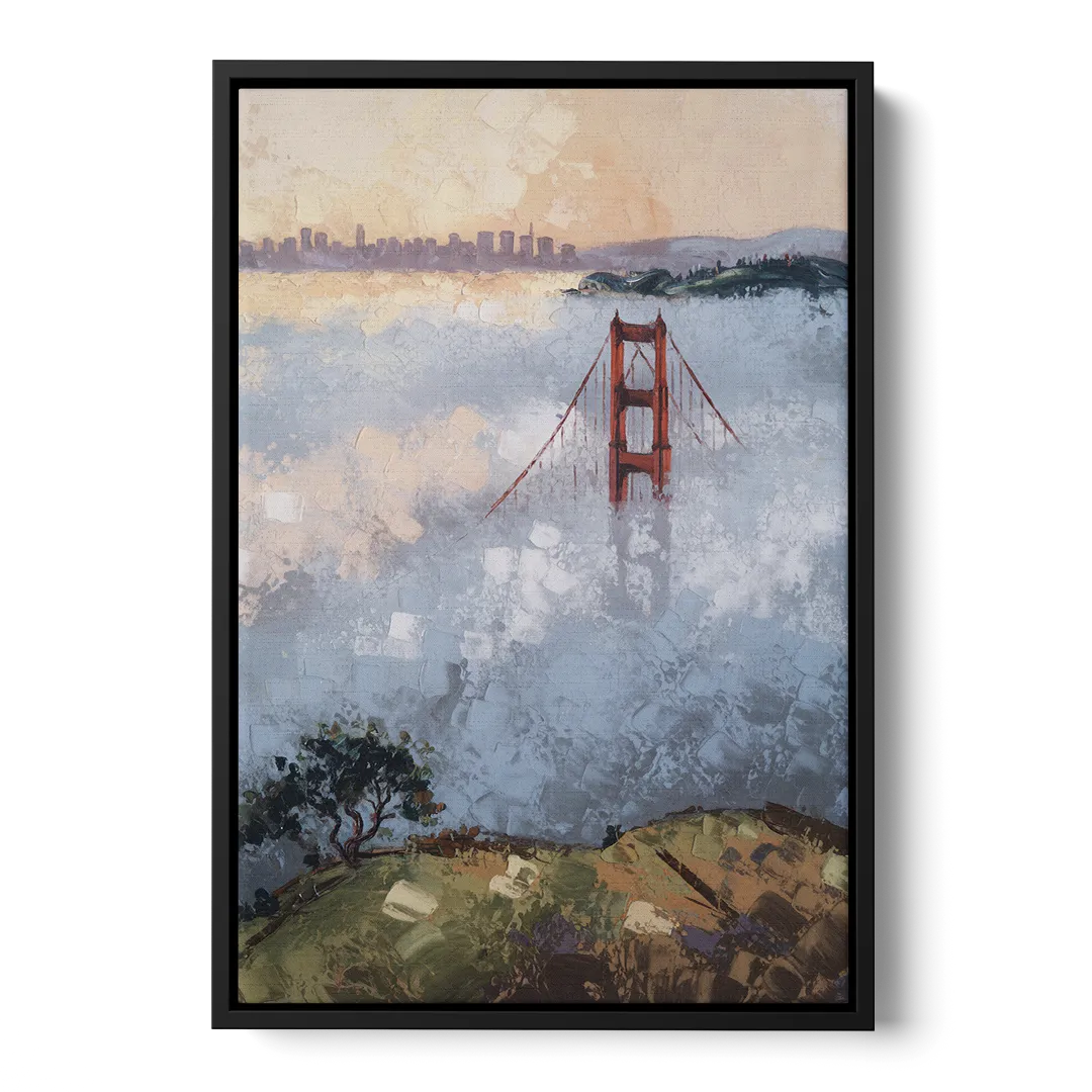 San Francisco Foggy Morning Front - Black Canvas Wall Art