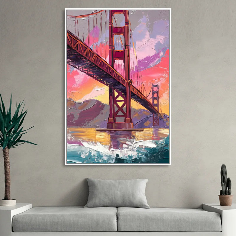 San Francisco Golden Gate Bridge Living Room - White Canvas Wall Art