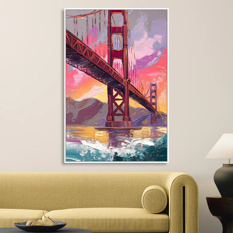 San Francisco Golden Gate Bridge Sitting Room - White Canvas Wall Art