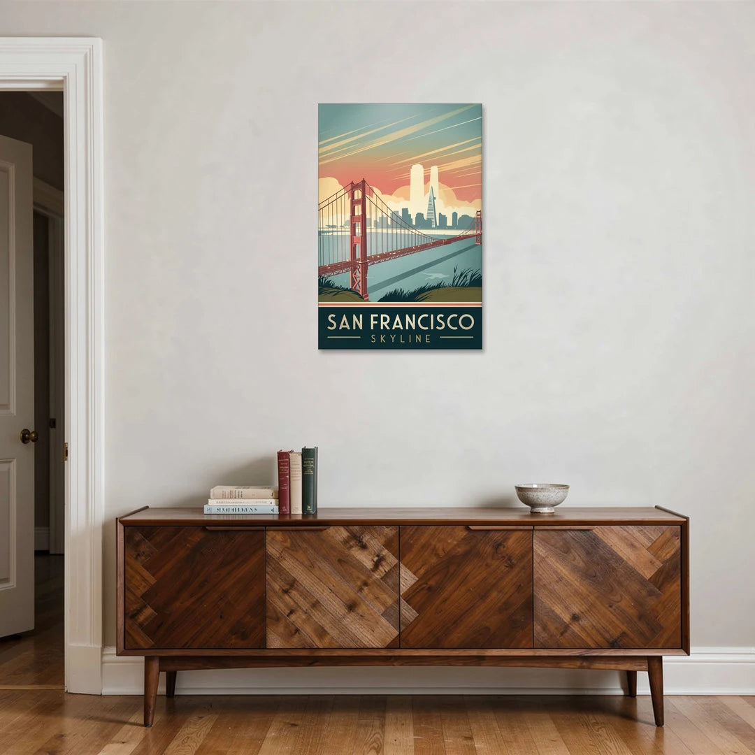 San Francisco Golden Gate Bridge Skyline - Canvas Wall Art - Coffee Table - 24x36