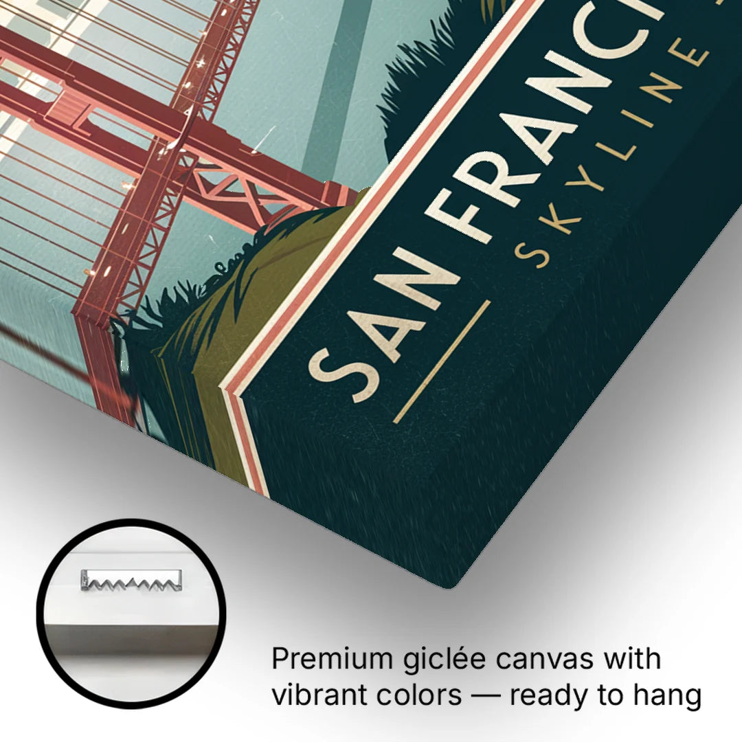 San Francisco Golden Gate Bridge Skyline - Canvas Wall Art - Gallery Wrap Corner