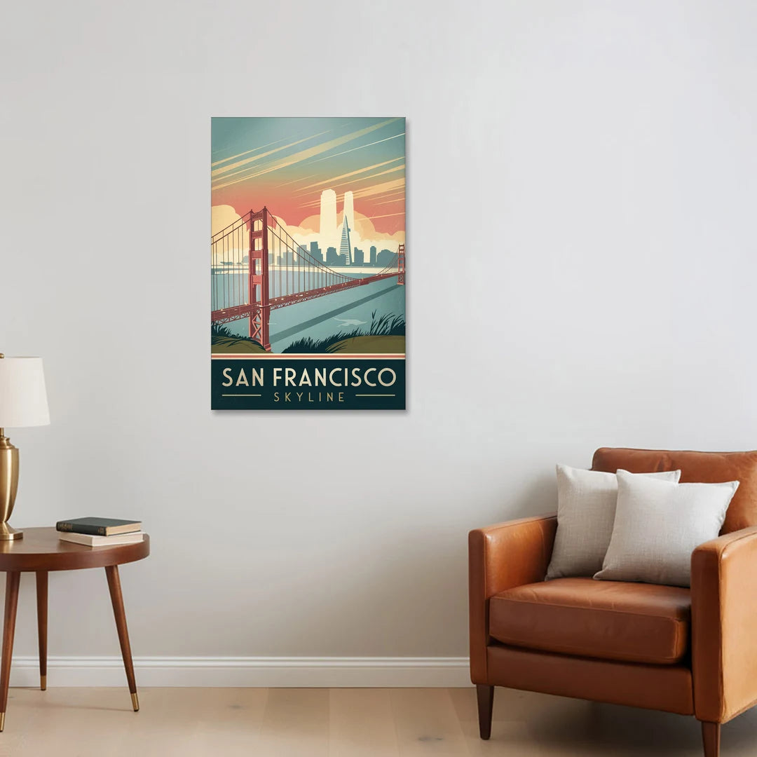 San Francisco Golden Gate Bridge Skyline - Canvas Wall Art - Sofa - 24x36