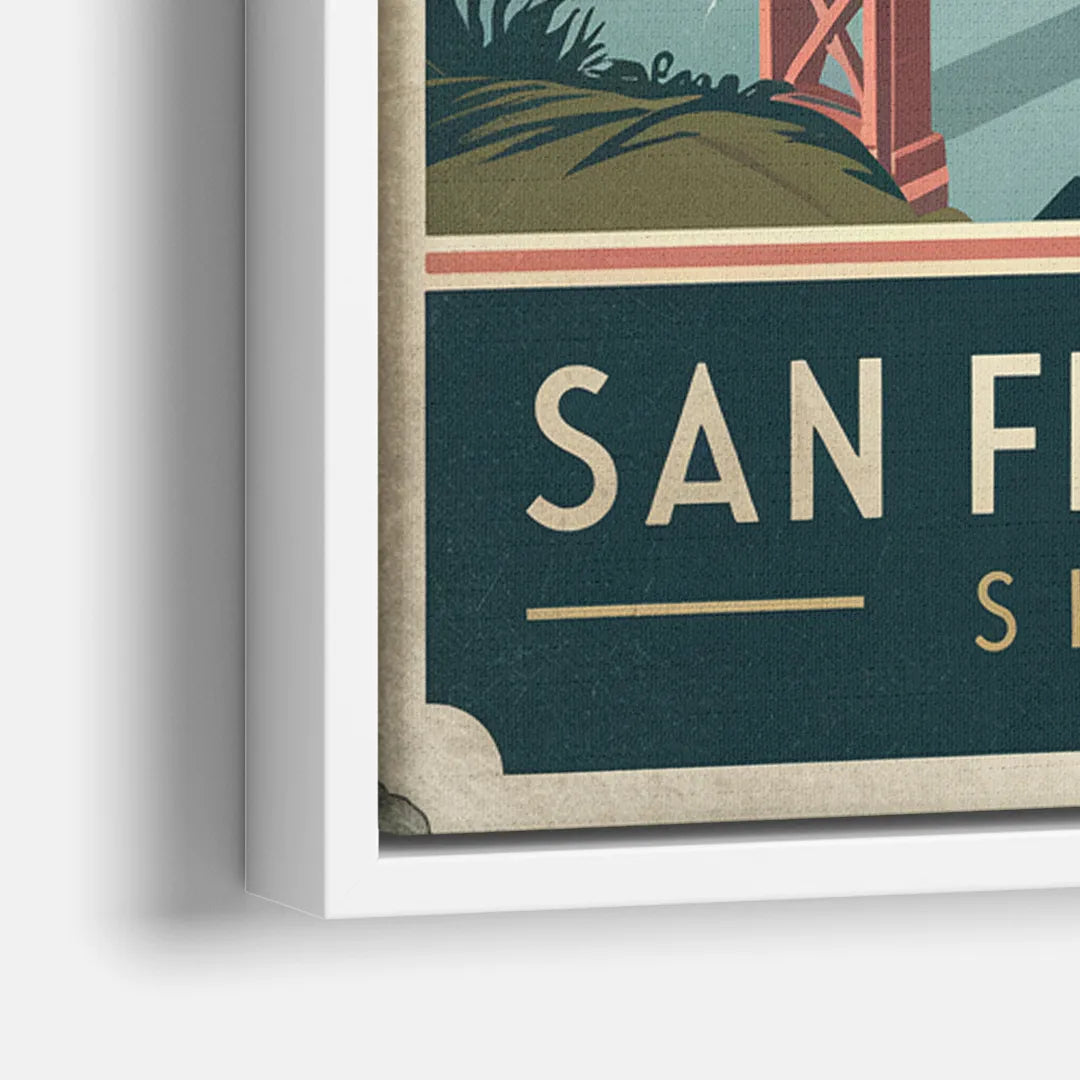 San Francisco Golden Gate Bridge Skyline - Close-Up White Frame Canvas
