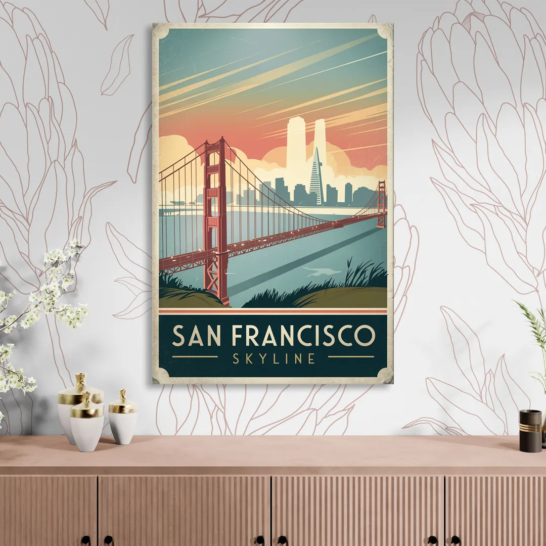 San Francisco Golden Gate Bridge Skyline Sitting Room - Canvas Wall Art