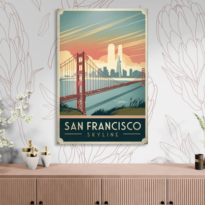 San Francisco Golden Gate Bridge Skyline Sitting Room - Canvas Wall Art