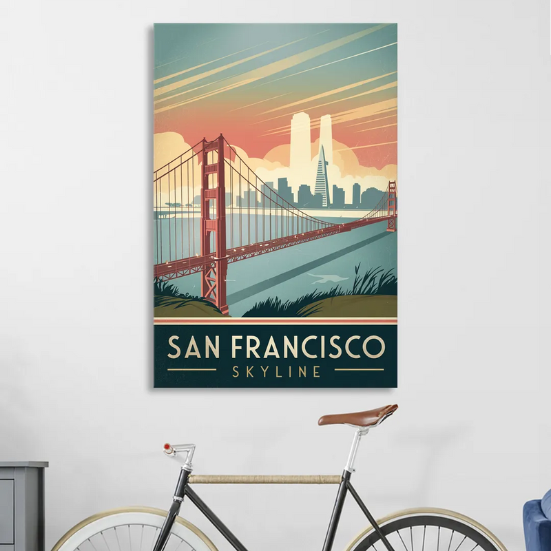 San Francisco Golden Gate Bridge Skyline Living Room - Canvas Wall Art