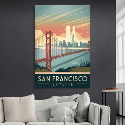 San Francisco Golden Gate Bridge Skyline Sitting Room - Canvas Wall Art