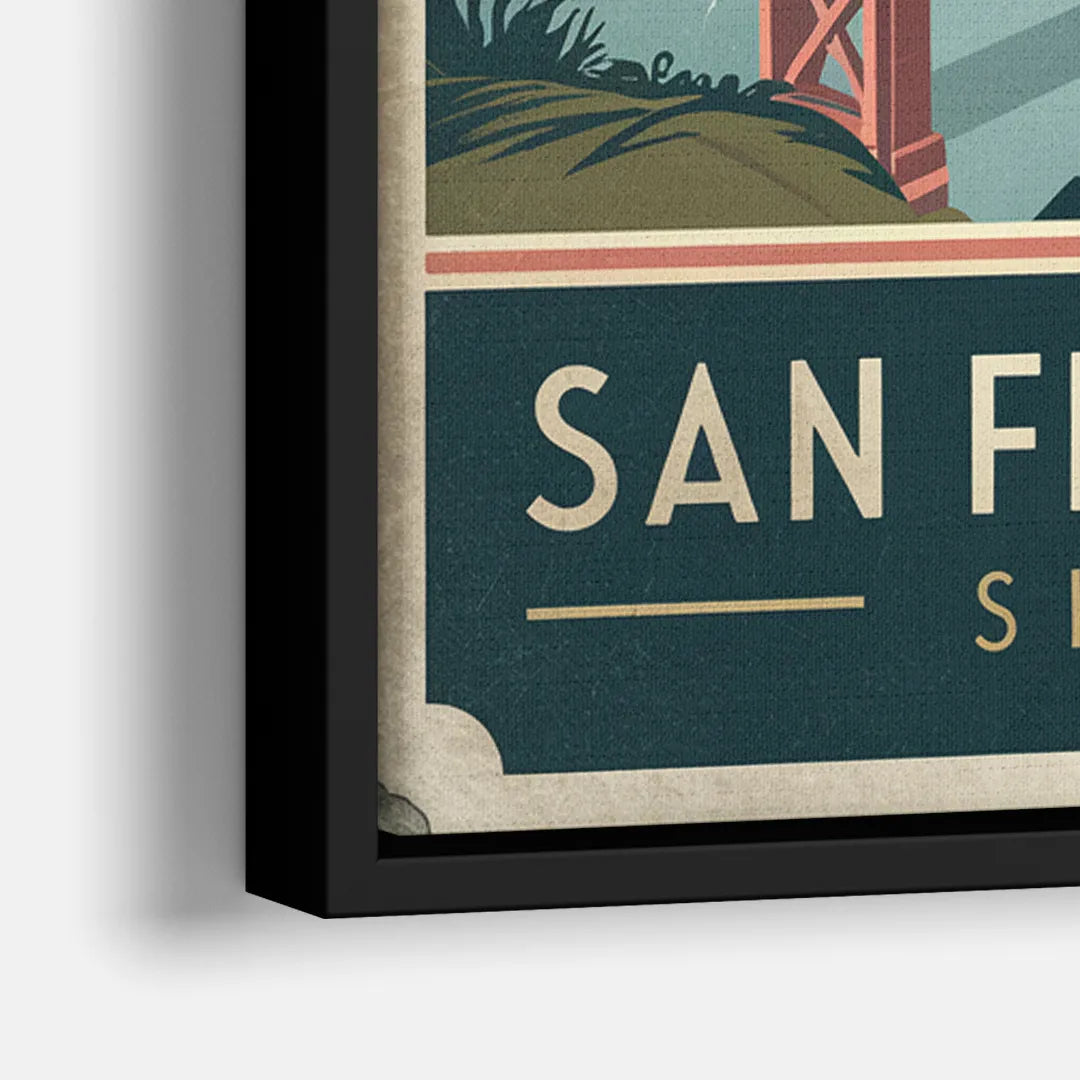 San Francisco Golden Gate Bridge Skyline - Close-Up Black Frame Canvas