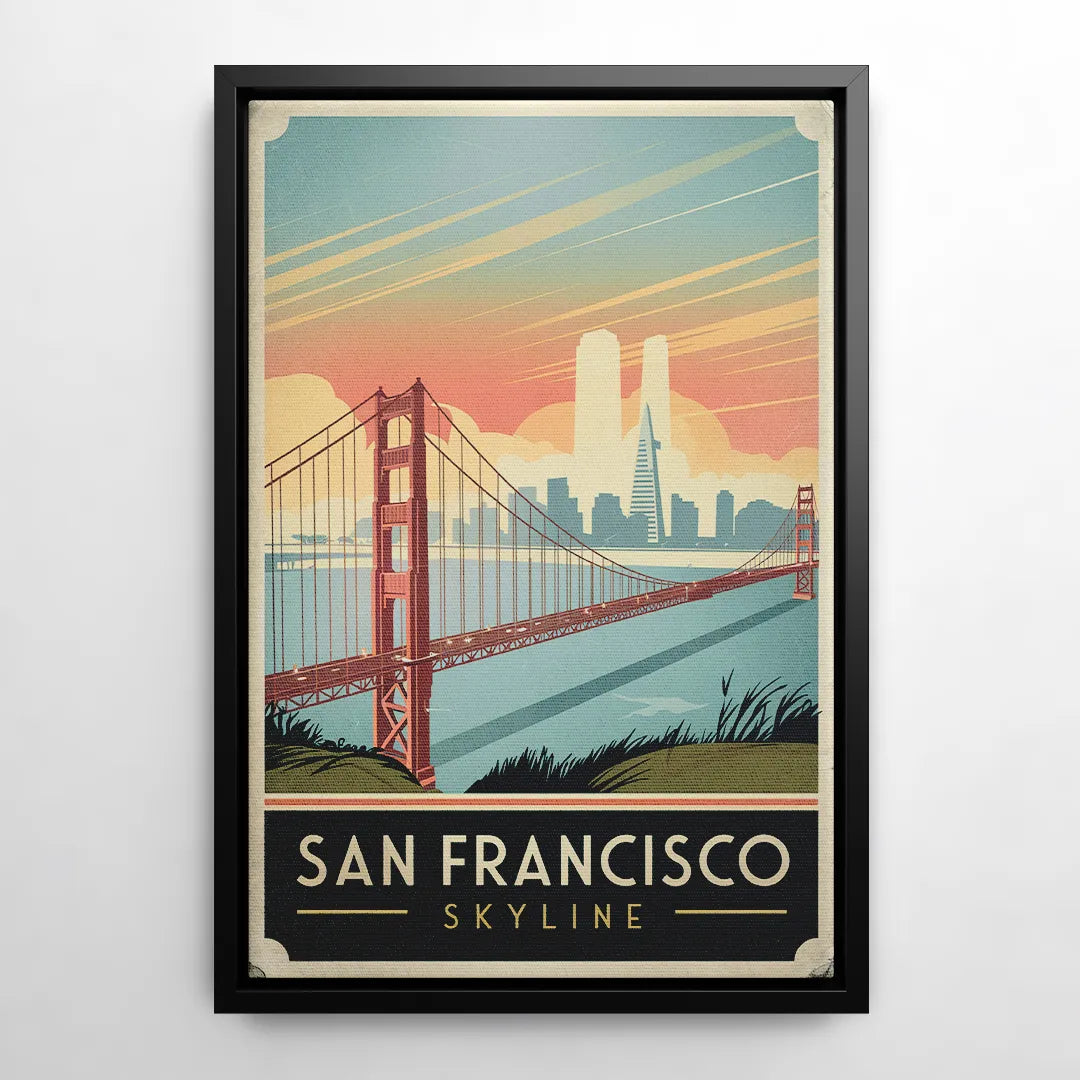 San Francisco Golden Gate Bridge Skyline - Black Frame Canvas