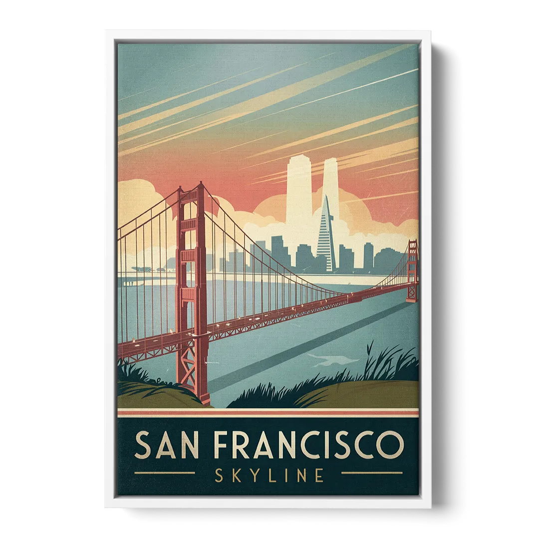 San Francisco Golden Gate Bridge Skyline Front - White Canvas Wall Art