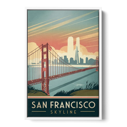 San Francisco Golden Gate Bridge Skyline Front - White Canvas Wall Art