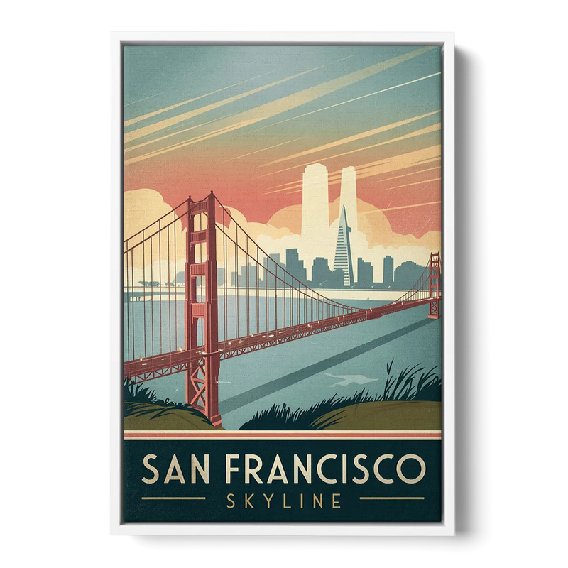 San Francisco Golden Gate Bridge Skyline Front - White Canvas Wall Art
