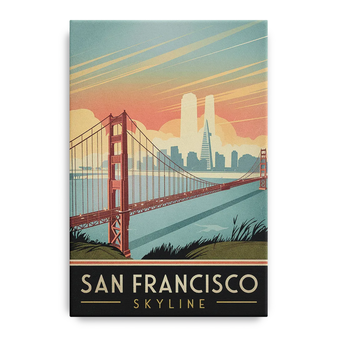 San Francisco Golden Gate Bridge Skyline Front - Canvas Wall Art