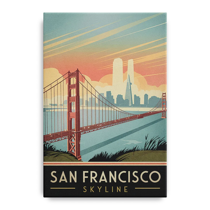 San Francisco Golden Gate Bridge Skyline Front - Canvas Wall Art