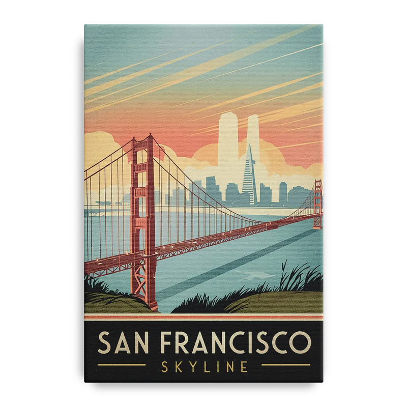 San Francisco Golden Gate Bridge Skyline Front - Canvas Wall Art