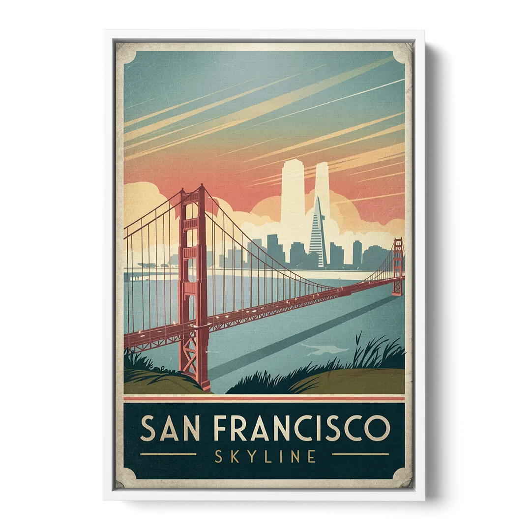 San Francisco Golden Gate Bridge Skyline Front - White Canvas Wall Art