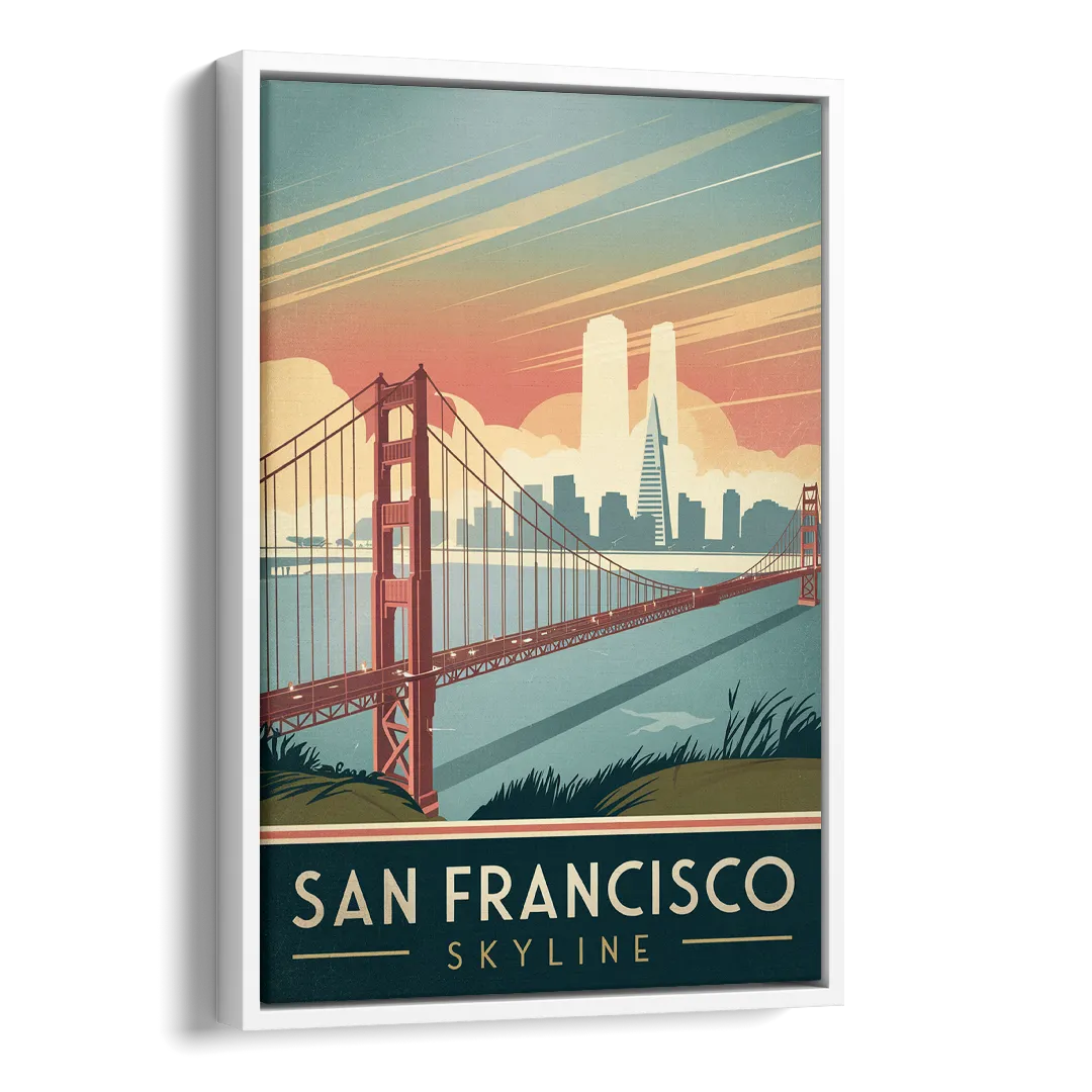 San Francisco Golden Gate Bridge Skyline Side - White Canvas Wall Art