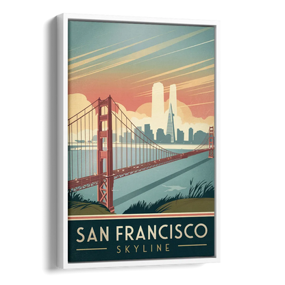 San Francisco Golden Gate Bridge Skyline Side - White Canvas Wall Art