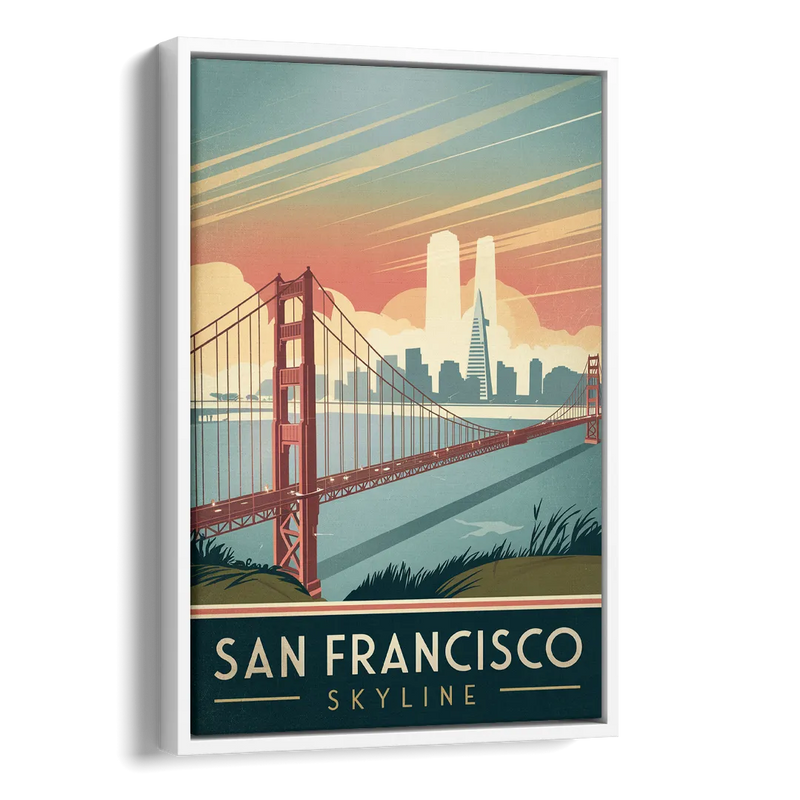 San Francisco Golden Gate Bridge Skyline Side - White Canvas Wall Art