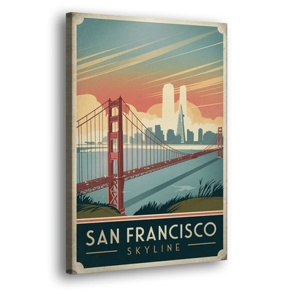San Francisco Golden Gate Bridge Skyline Side - Canvas Wall Art