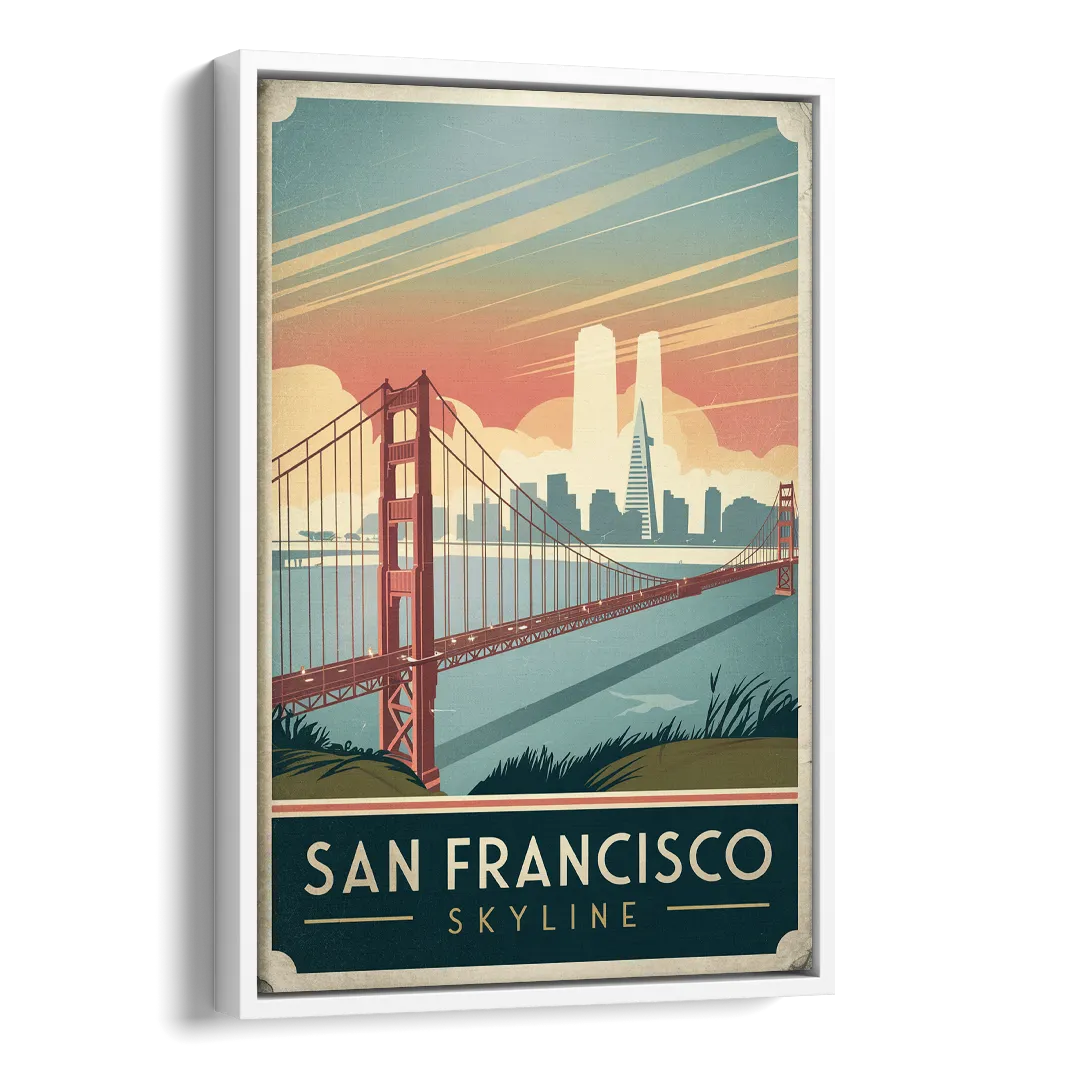 San Francisco Golden Gate Bridge Skyline Side - White Canvas Wall Art