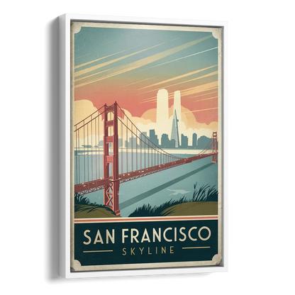 San Francisco Golden Gate Bridge Skyline Side - White Canvas Wall Art