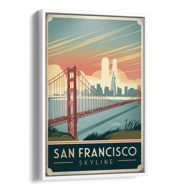 San Francisco Golden Gate Bridge Skyline Side - White Canvas Wall Art