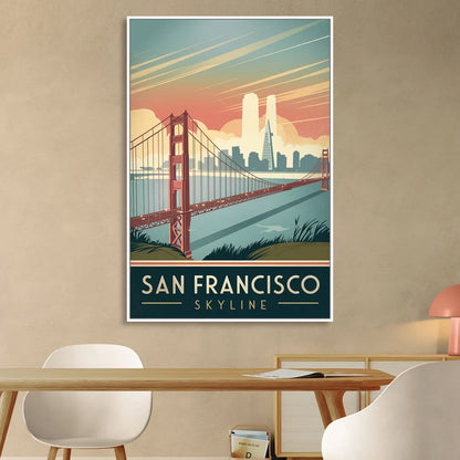 San Francisco Golden Gate Bridge Skyline Living Room - White Canvas Wall Art