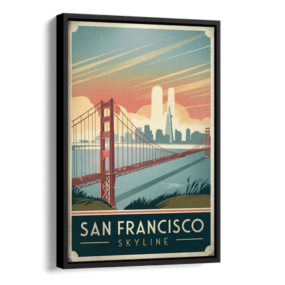 San Francisco Golden Gate Bridge Skyline Side - Black Canvas Wall Art