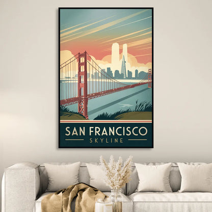 San Francisco Golden Gate Bridge Skyline Sitting Room - Black Canvas Wall Art