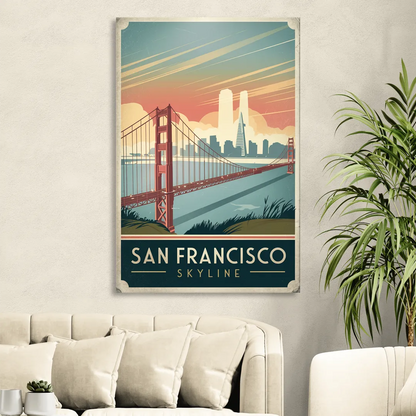 San Francisco Golden Gate Bridge Skyline Living Room - Canvas Wall Art