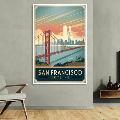 San Francisco Golden Gate Bridge Skyline Sitting Room - White Canvas Wall Art
