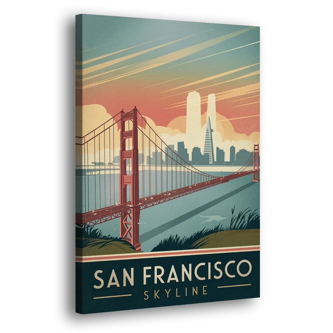 San Francisco Golden Gate Bridge Skyline Side - Canvas Wall Art