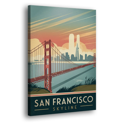 San Francisco Golden Gate Bridge Skyline Side - Canvas Wall Art