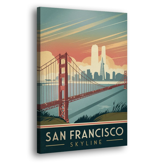 San Francisco Golden Gate Bridge Skyline Side - Canvas Wall Art