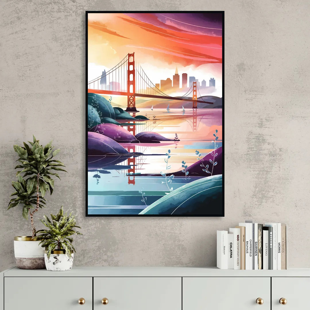 San Francisco Golden Gate Reflection Sitting Room - Black Canvas Wall Art