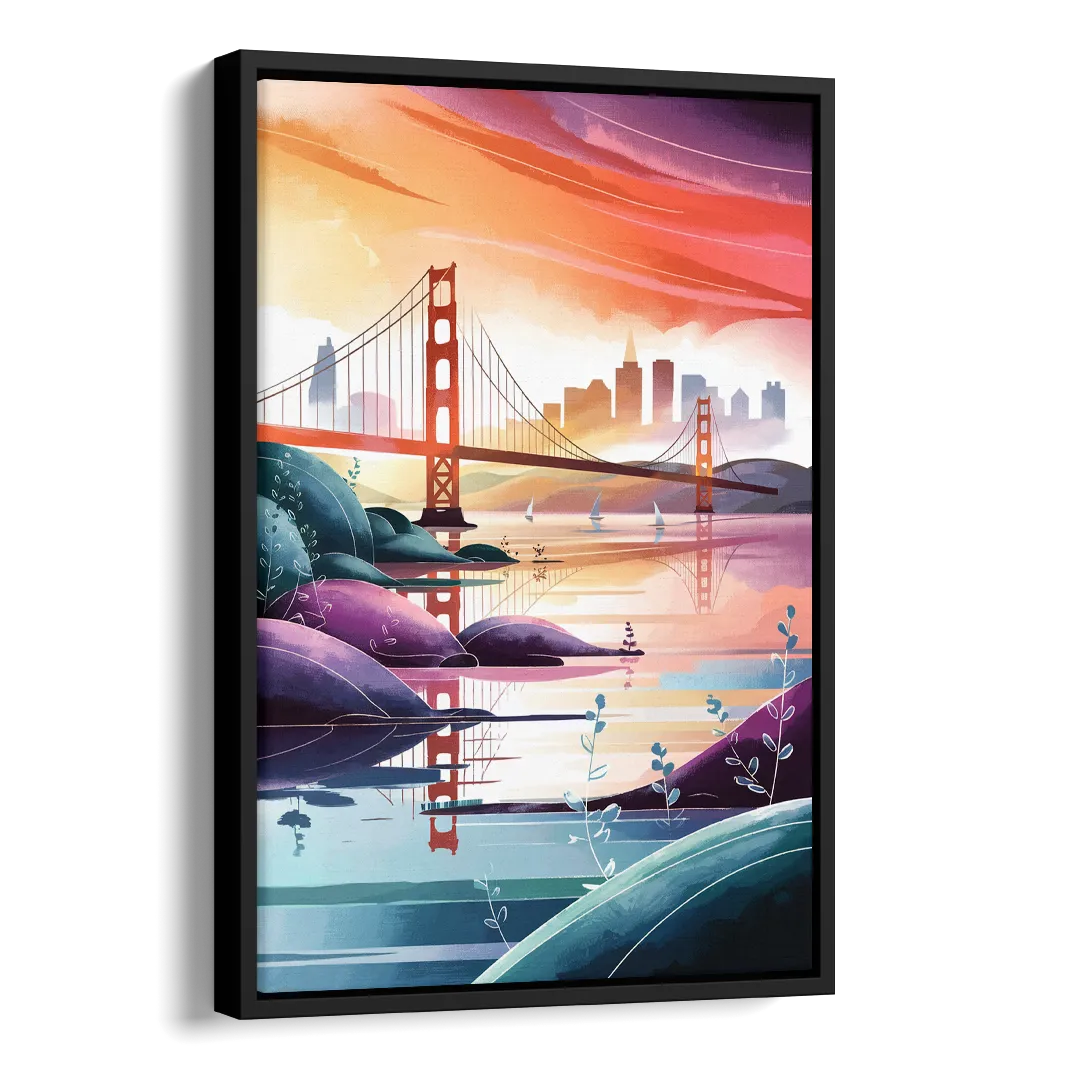 San Francisco Golden Gate Reflection Side - Black Canvas Wall Art