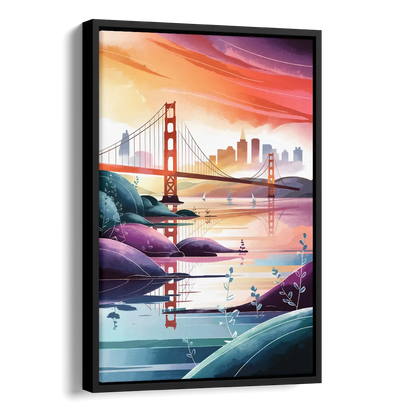 San Francisco Golden Gate Reflection Side - Black Canvas Wall Art