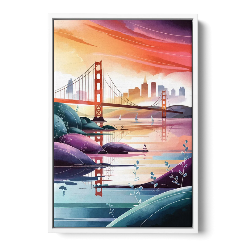 San Francisco Golden Gate Reflection Front - White Canvas Wall Art